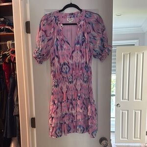 Pink and Blue Puff Sleeve Mini Sundress